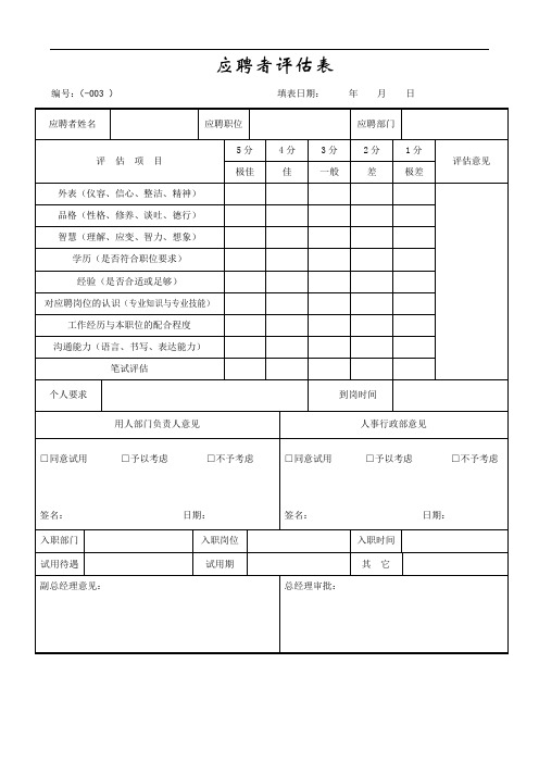 应聘者评估表