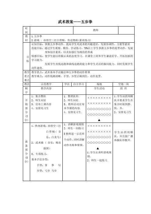 小学体育_《五步拳》教学设计学情分析教材分析课后反思