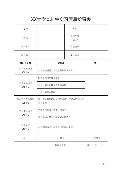大学本科生实习质量检查表