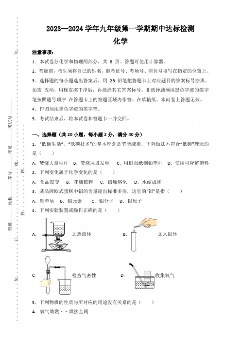 2023--2024学年九年级第一学期期中达标检测：化学