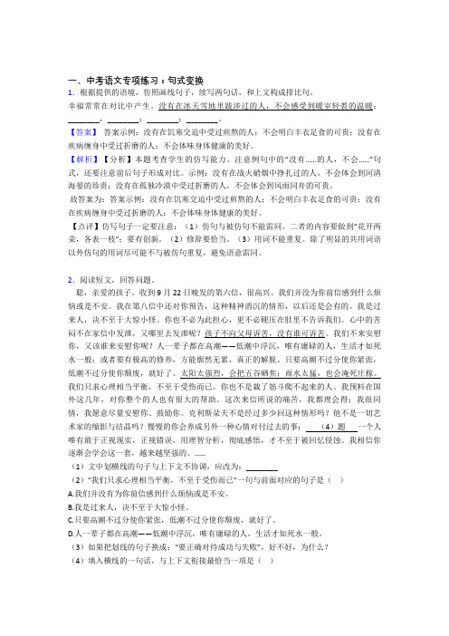 【精品】中考 语文句式变换解题方法和技巧及习题训练及解析