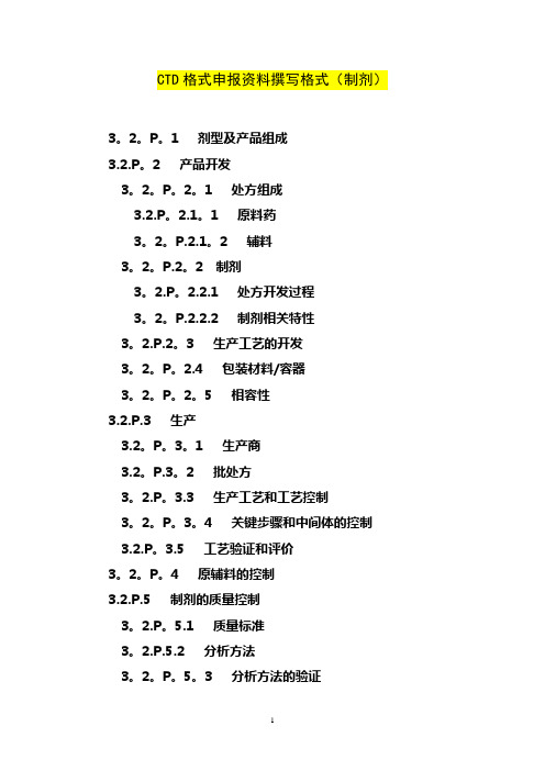 CTD格式模板资料(制剂)