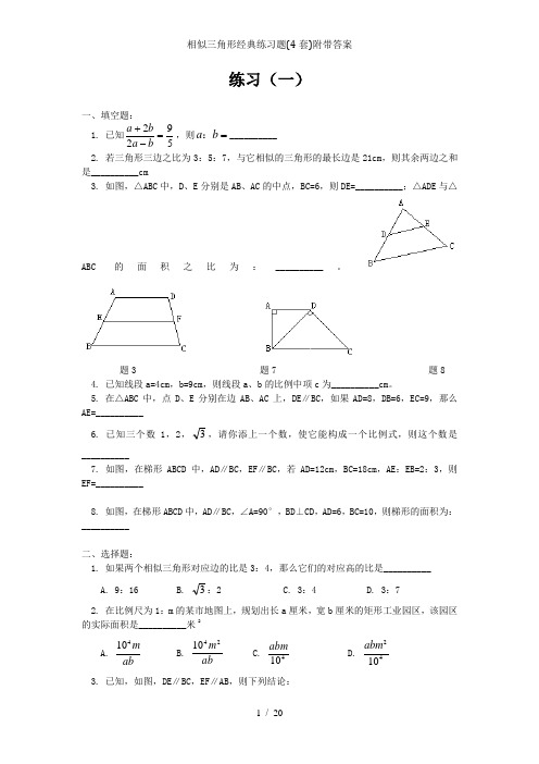 相似三角形经典练习题(4套)附带答案