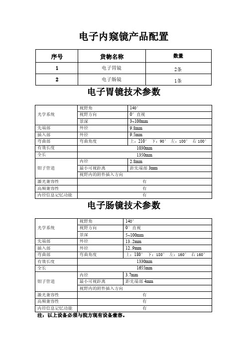 电子内窥镜产品配置