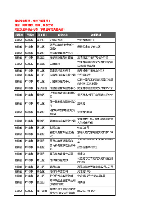 新版安徽省蚌埠市家政服务企业公司商家户名录单联系方式地址大全27家