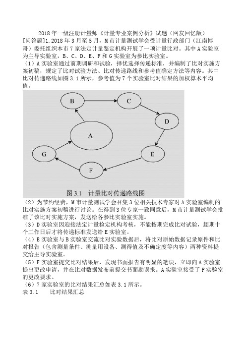 2018年一级注册计量师《计量专业案例分析》试题(网友回忆版)