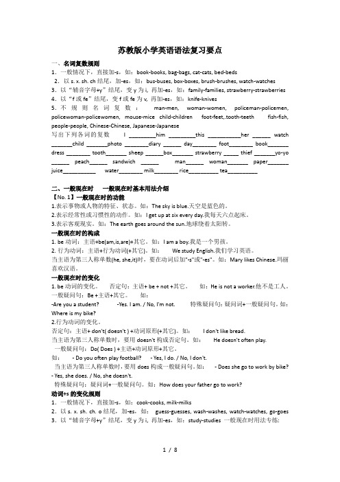 苏教版小学英语语法复习要点