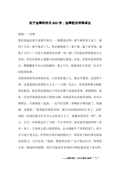 关于法律的作文800字：法律阳光伴我成长