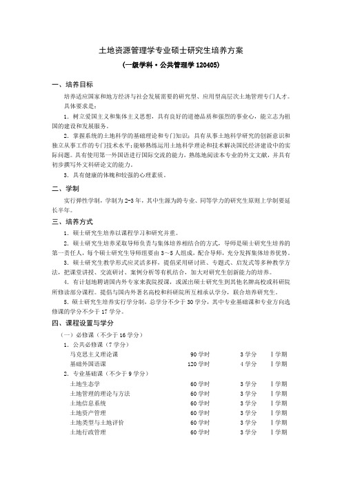 土地资源管理学专业硕士研究生培养方案