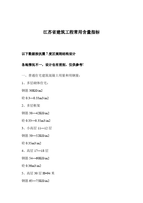 江苏省建筑工程常用含量指标