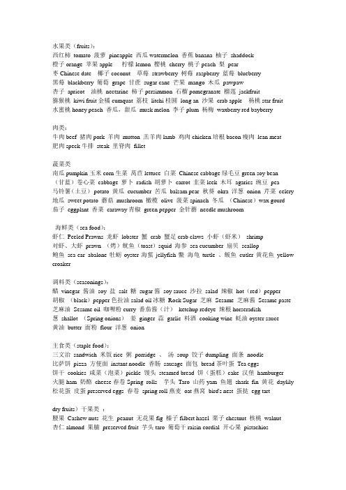 常见食品英文名