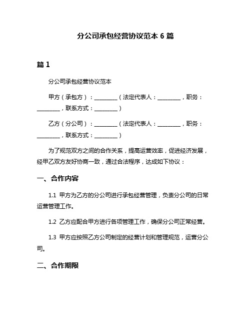 分公司承包经营协议范本6篇