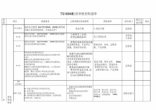 TS16949审核需要准备资料清单.