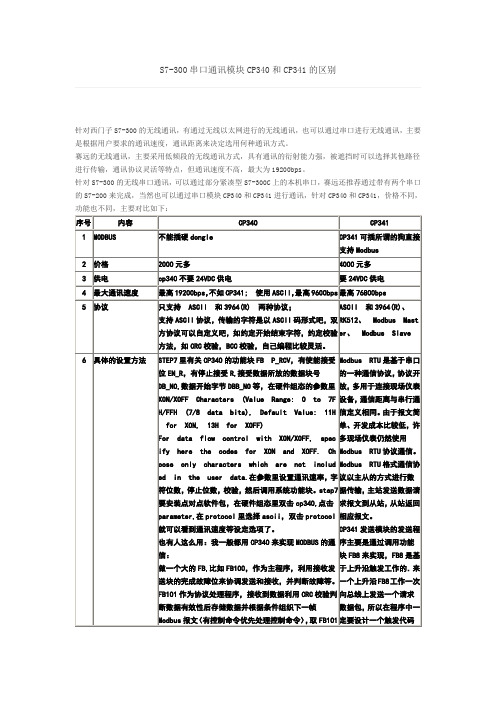 S7-300串口通讯模块CP340和CP341的区别