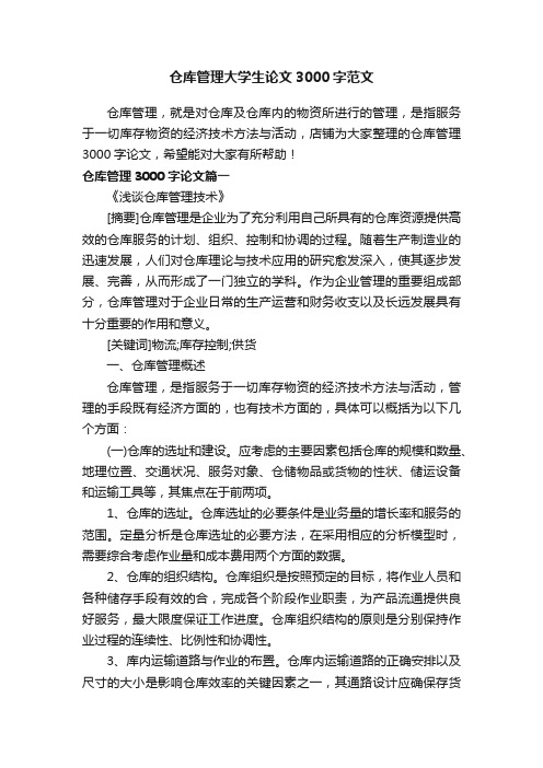 仓库管理大学生论文3000字范文