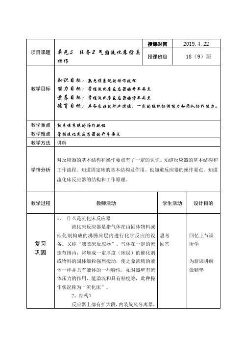 4月22日单元5 任务3 气固流化床反应器仿真操作