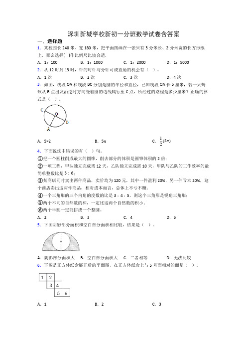 深圳新城学校新初一分班数学试卷含答案