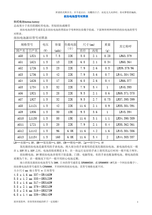 纽扣电池型号对照表(新)