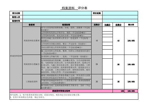 项目档案资料评分表