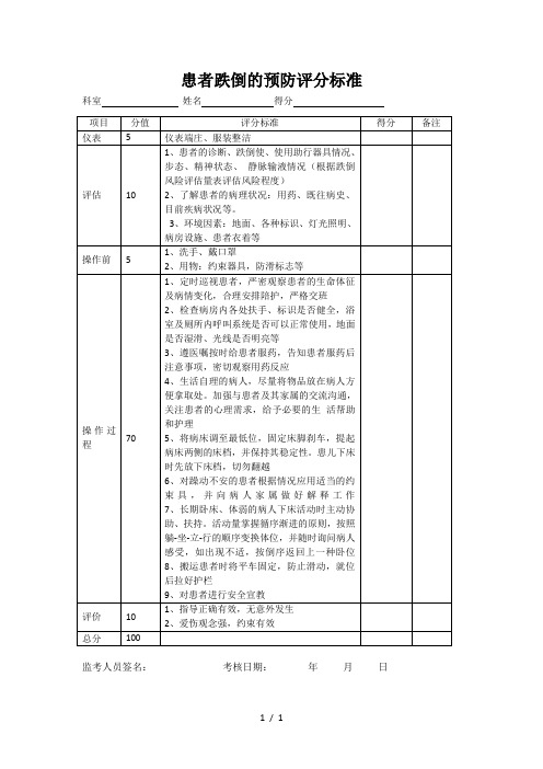 患者跌倒的预防评分标准