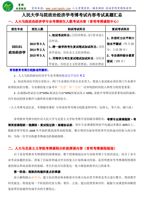 人民大学马院政治经济学考博考试内容复习资料怎么联系导师注意事项考试真题专业课辅导班资料-育明考研考博