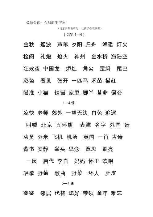 苏教版二上中考生字,成语,名句背诵