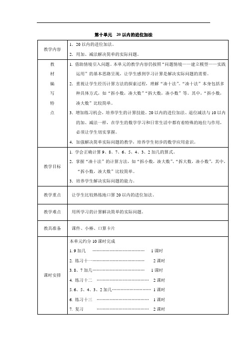 苏教版一年级数学上册教案20以内的进位加法.doc