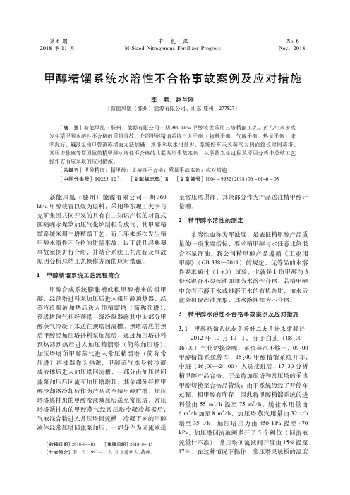 甲醇精馏系统水溶性不合格事故案例及应对措施