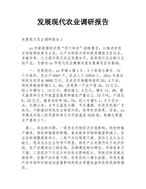 发展现代农业调研报告