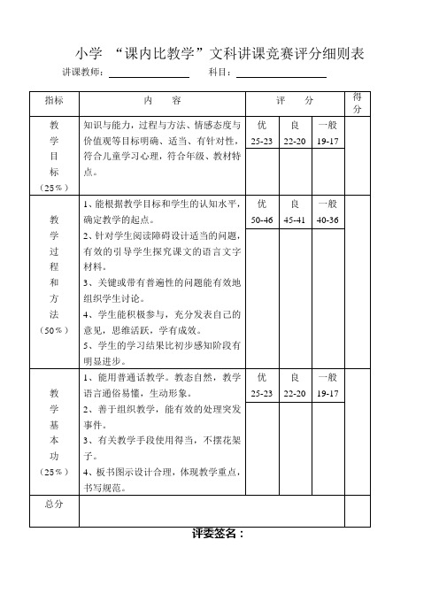 小学课堂教学评价量化表