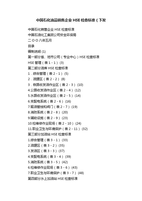 中国石化油品销售企业HSE检查标准（下发