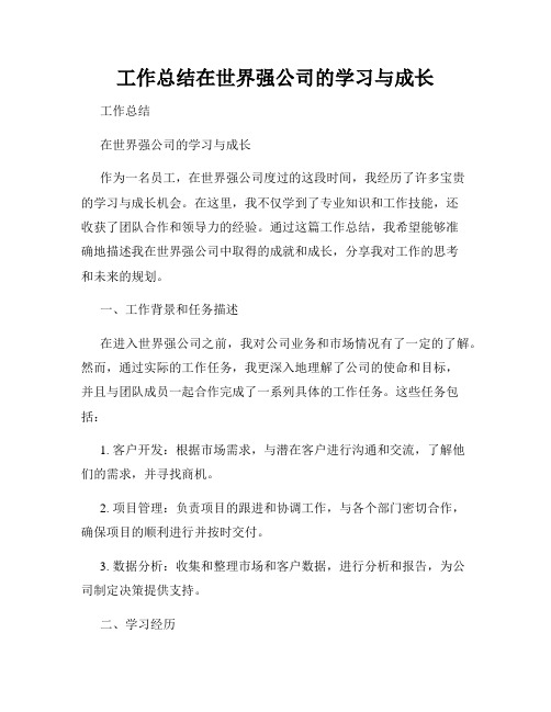 工作总结在世界强公司的学习与成长