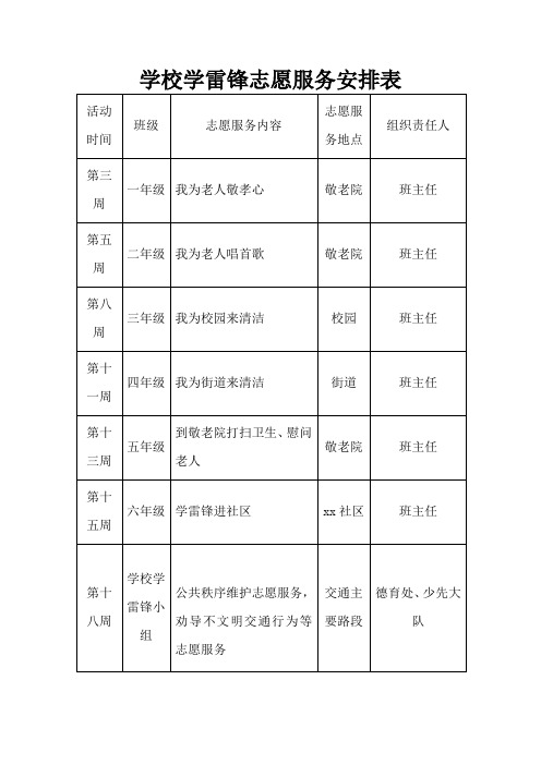 学校学雷锋志愿服务安排表