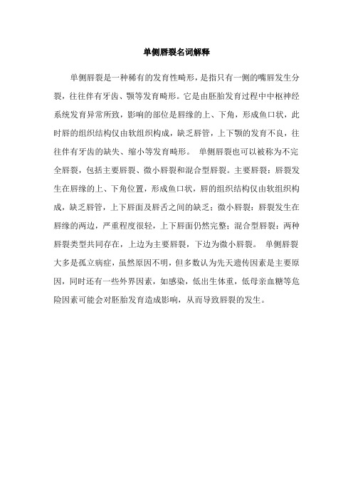 单侧唇裂名词解释