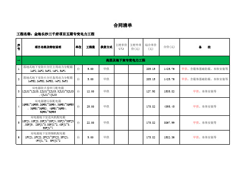 配电、专变工程《工程量清单》