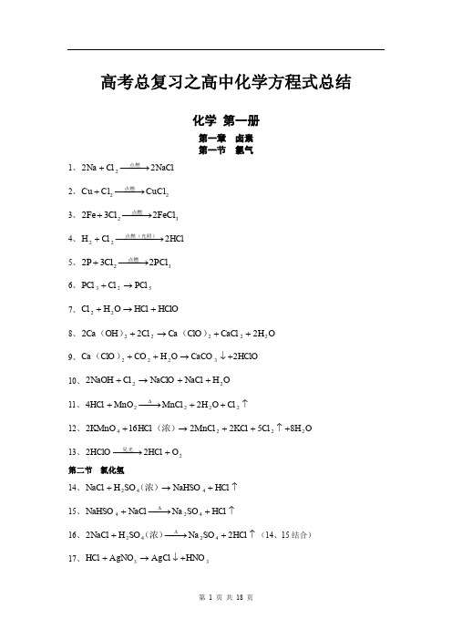 高中化学方程式大全(绝对全)