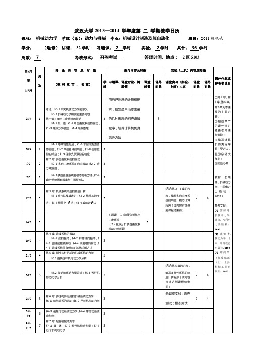 武汉大学2013—2014学年第二学期教学日历