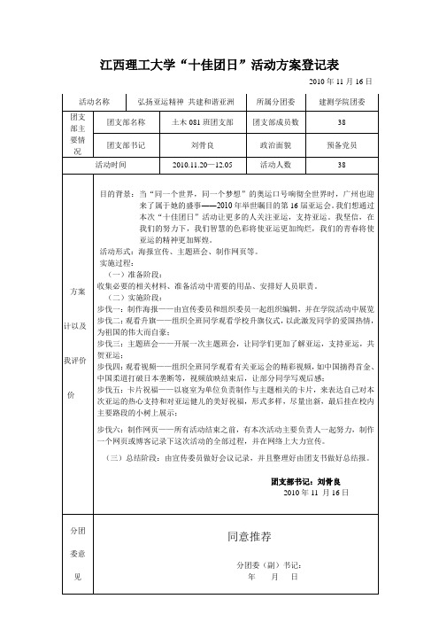 土木081“十佳团日”活动方案登记表