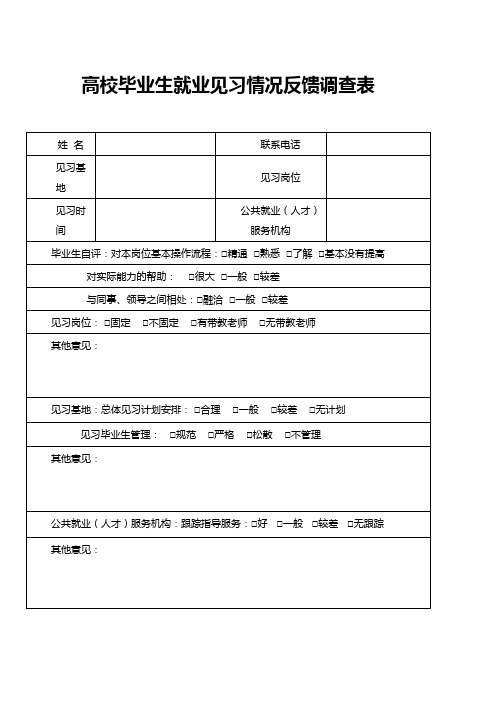 高校毕业生就业见习情况反馈调查表