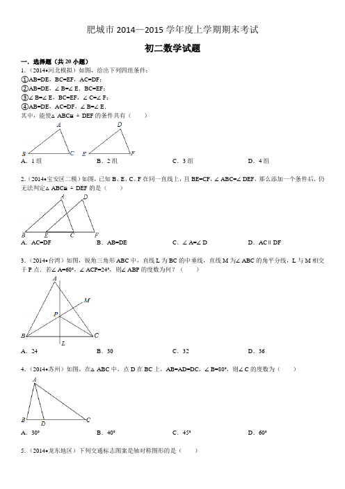 肥城市2014—2015学年度上学期期末考试初二数学试题3