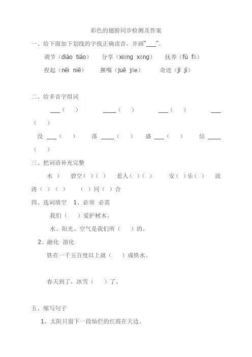 人教版小学语文六年级上册(课件+教案+单元试题)《彩色的翅膀》同步检测及答案