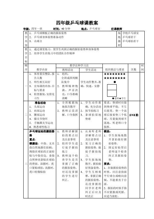人教版四年级体育《乒乓球课》教案