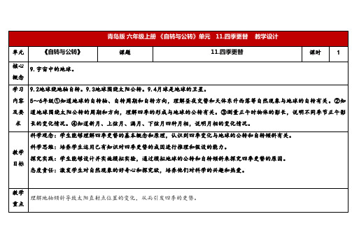 2024年秋青岛版六年级科学上册 六上11.《四季更替》教学设计