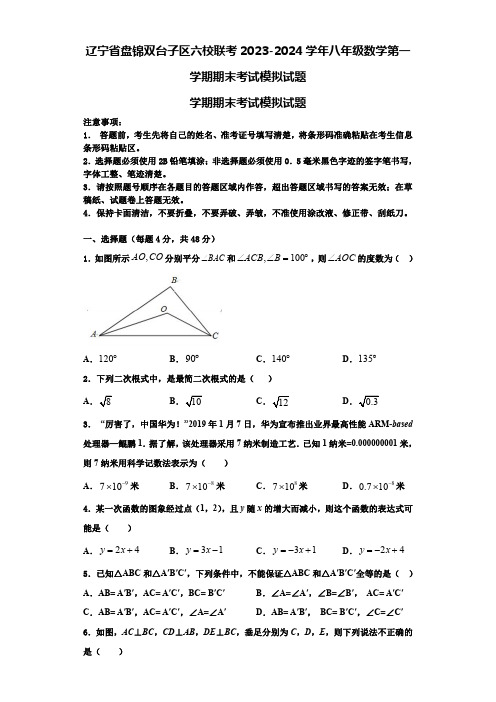 辽宁省盘锦双台子区六校联考2023-2024学年八年级数学第一学期期末考试模拟试题【含解析】