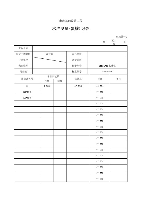 市政建筑工程水准测量(复核)记录(输入数据自动算)