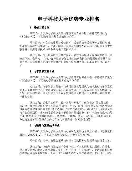 电子科技大学优势专业排名