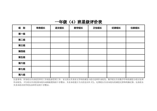 一年级(4)班星级评价表