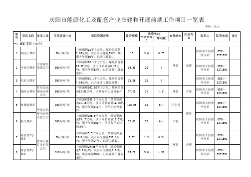 庆阳市能源化工及配套产业在建和开展前期工作项目一览表