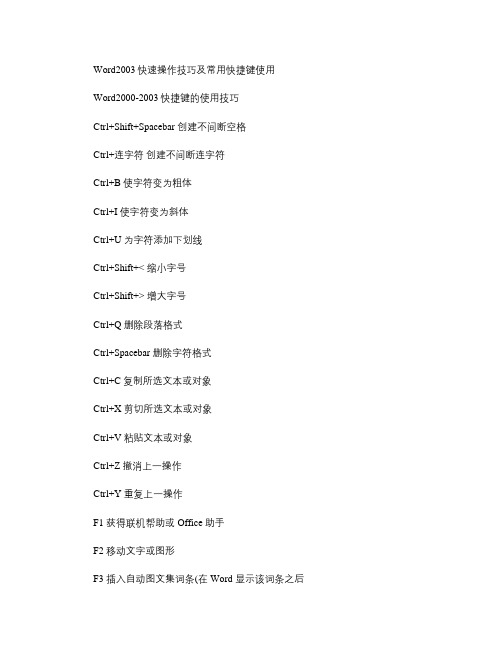 Word2003快速操作技巧及常用快捷键使用概要