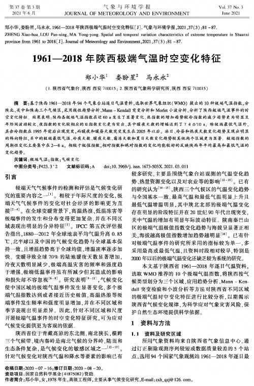 1961-2018年陕西极端气温时空变化特征